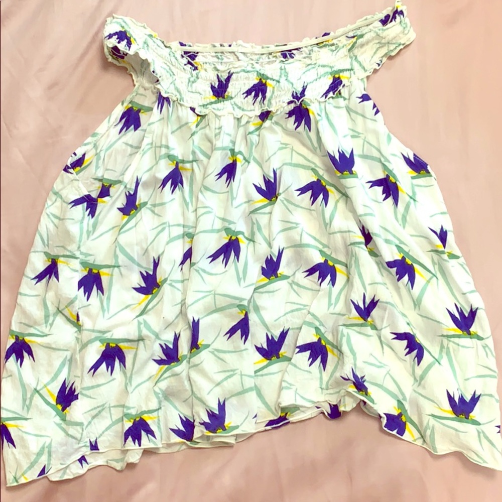 Ava Sky Birds of Paradise off the shoulder top